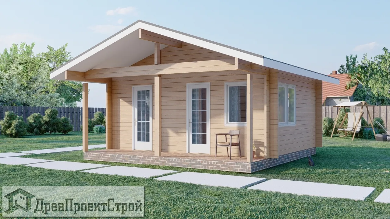 Проект гостевого домика с террасой № 129