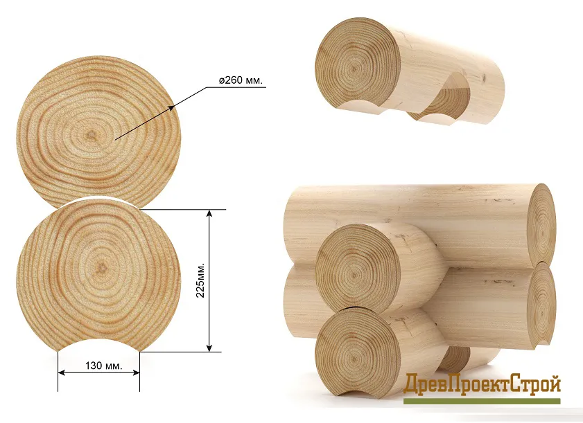 Оцилидрованное бревно 26-27(D)х6000-9000(L) мм